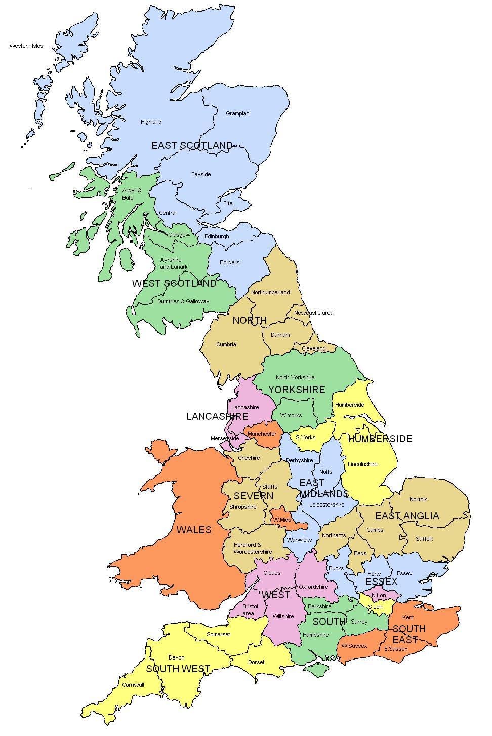Regno unito regioni mappa