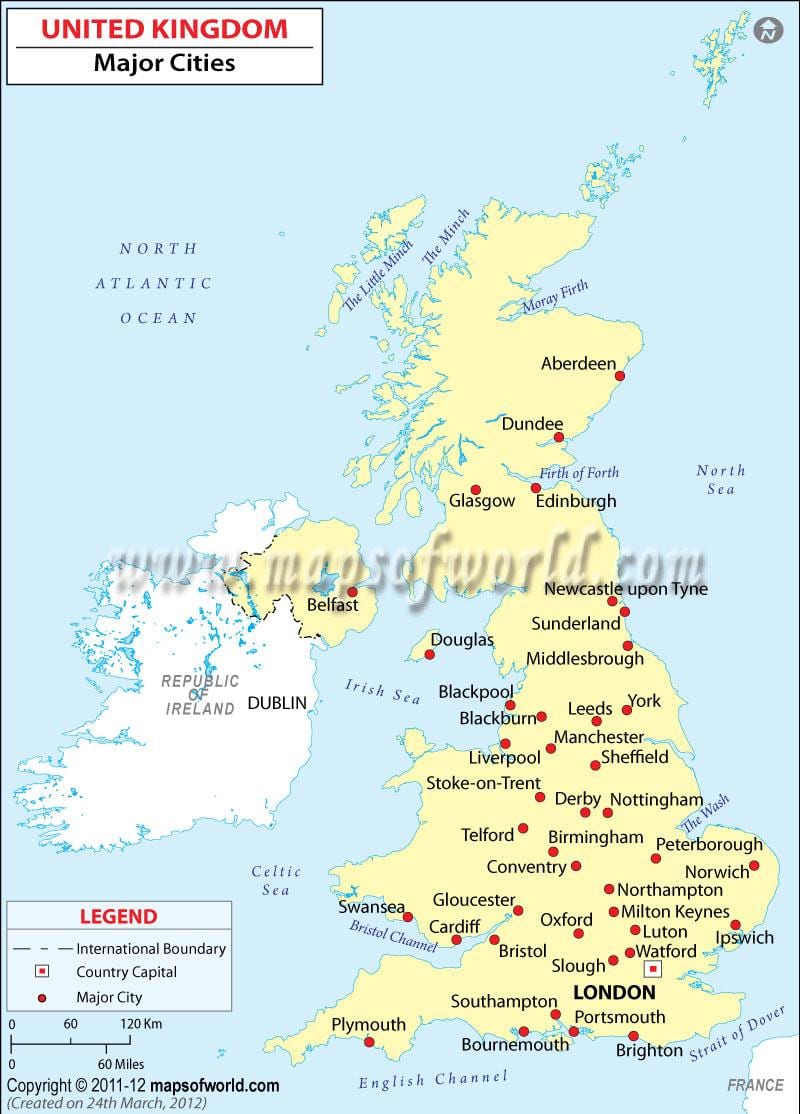 mappa di regno UNITO, mostrando grandi città
