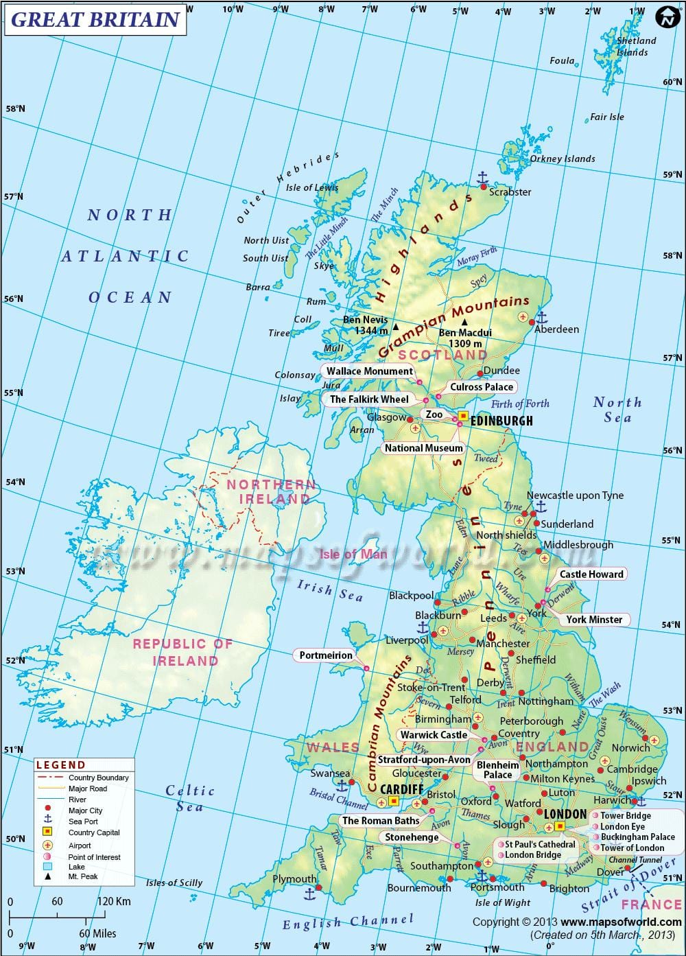Gran bretagna rete di canali mappa