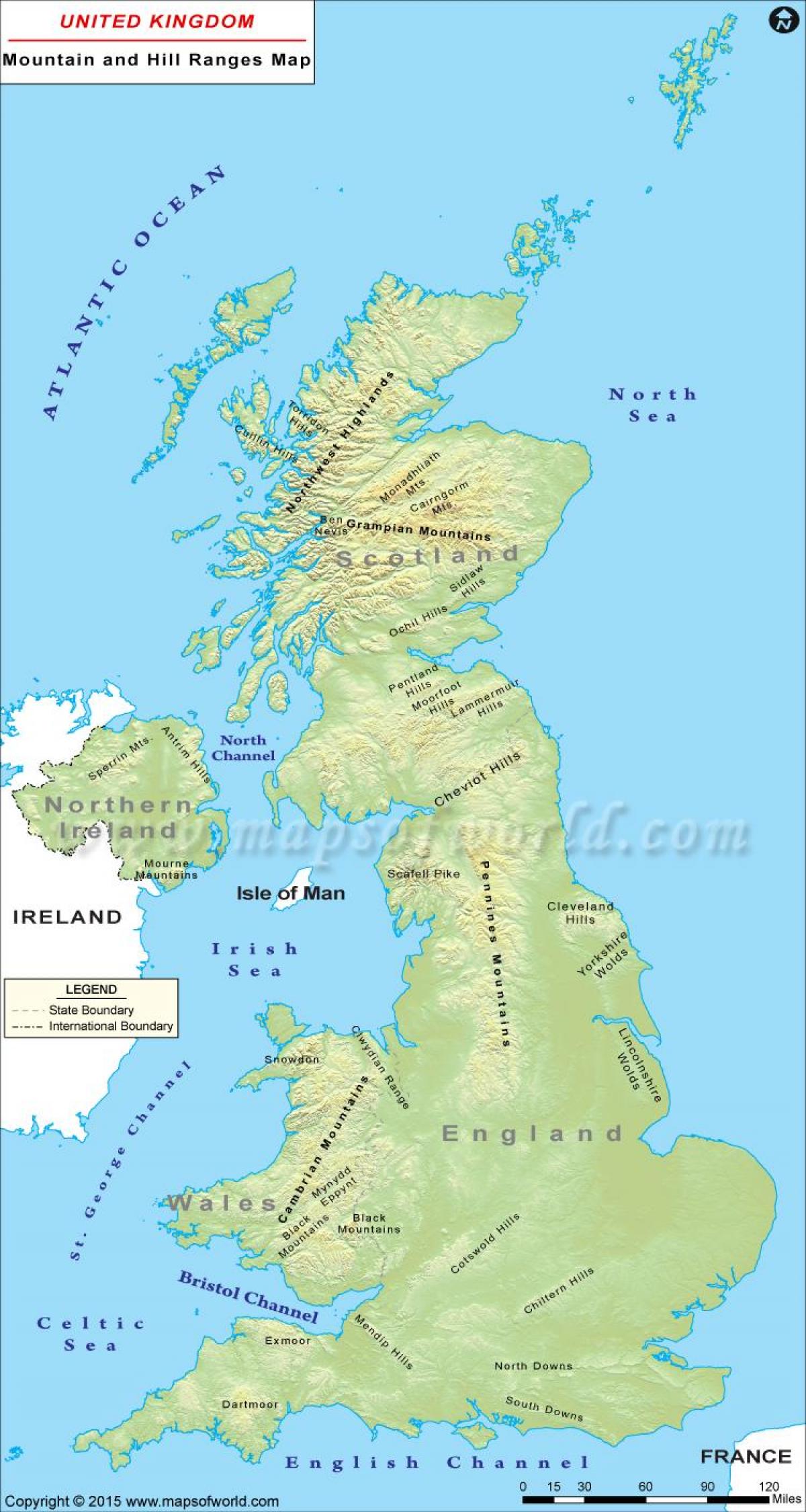 Regno UNITO Montagne Mappa UK Catene Montuose Mappa Europa Del Nord   Regno Unito Montagne Mappa 