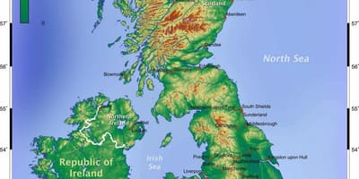 La gran bretagna mappa topografica