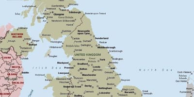 Mappa della gran Bretagna con la città